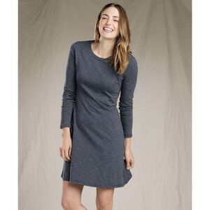 TOAD&CO Windmere II Dress Women's Medium Navy Striped Long Sleeve Organic Cotton